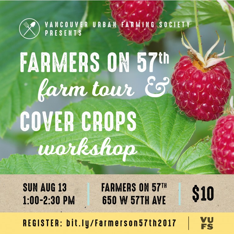 Farmers on 57th Farm Tour poster on a background of red raspberries and green leaves